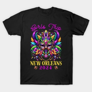 Girls Trip New Orleans 2024 Girl Mardi Gras Mask Beads T-Shirt